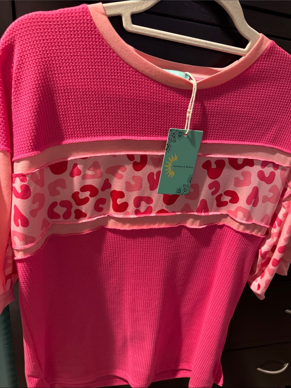 Girls' Bright Pink Short-Sleeve Tee with Leopard Panel